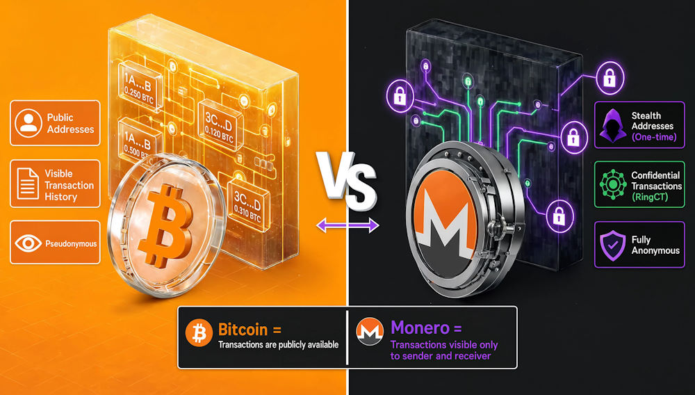 Comparison of Bitcoin's pseudonymity and Monero's anonymity