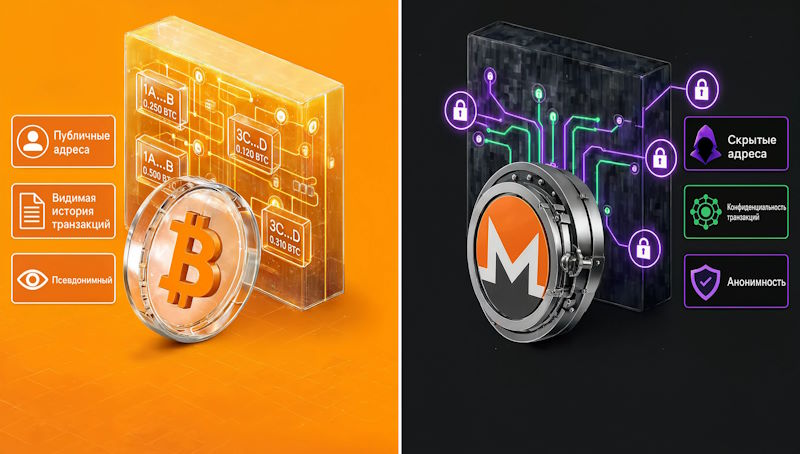 Comparison of Bitcoin's pseudonymity and Monero's anonymity